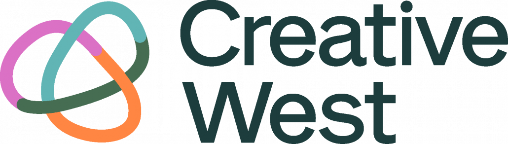 Creative West logo with colorful loop shapes.